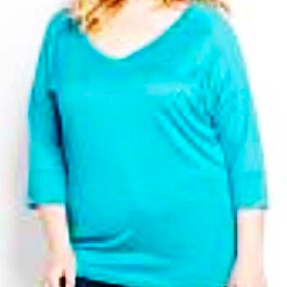 CHIFFON TOP, BLUE STRIPES, SIZE 4X, ¾ SLEEVES, VEE NECK, ADDITION ELLE, TAG ON,